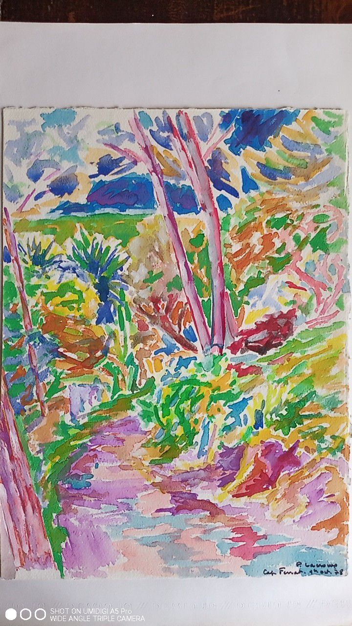 Pierre Lacroux (1909-1993) Gouache - 38,5 x 28,5cm - cap ferrat August 78
