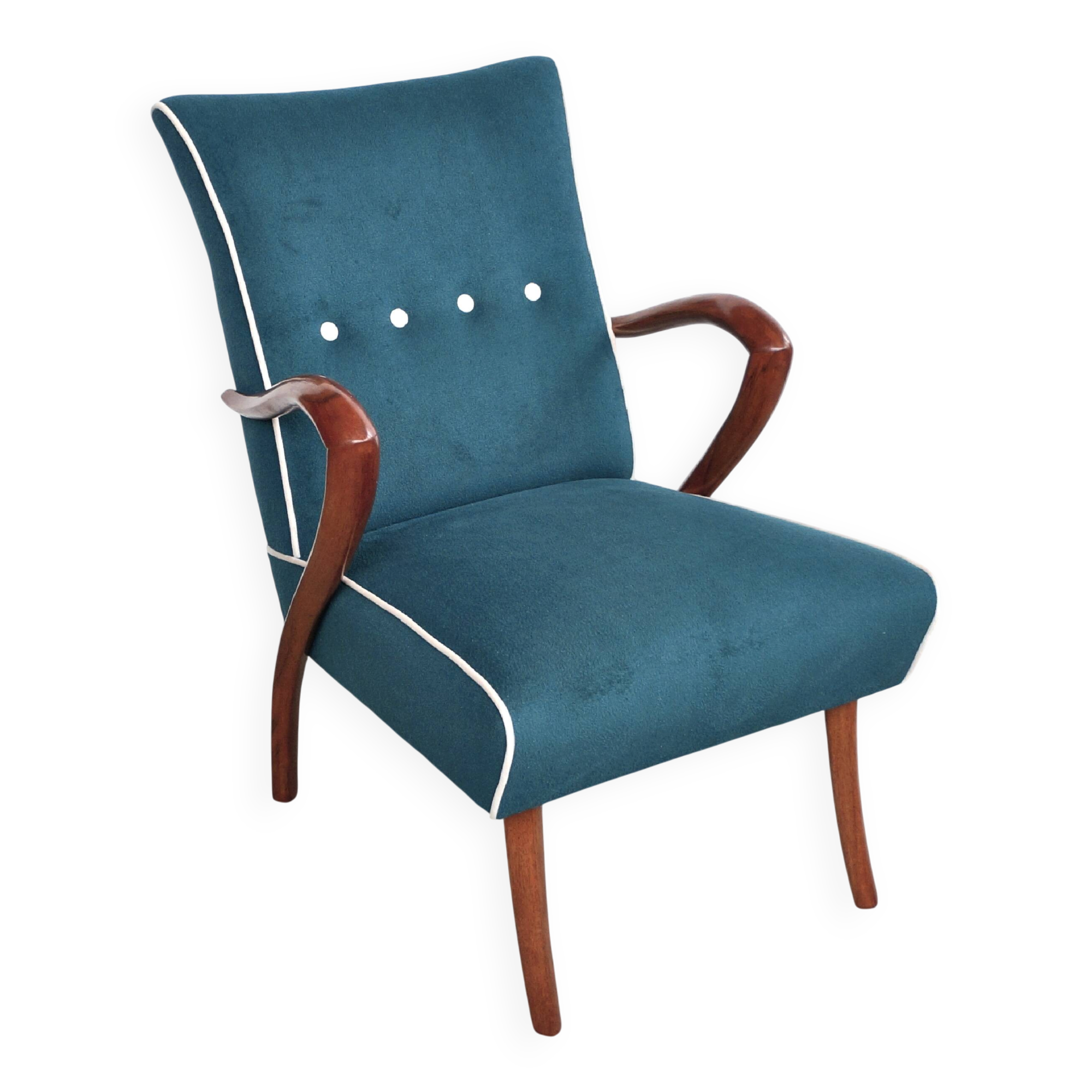 Fauteuil Style Scandinave en Tissu Bouclé Vert Pétrole