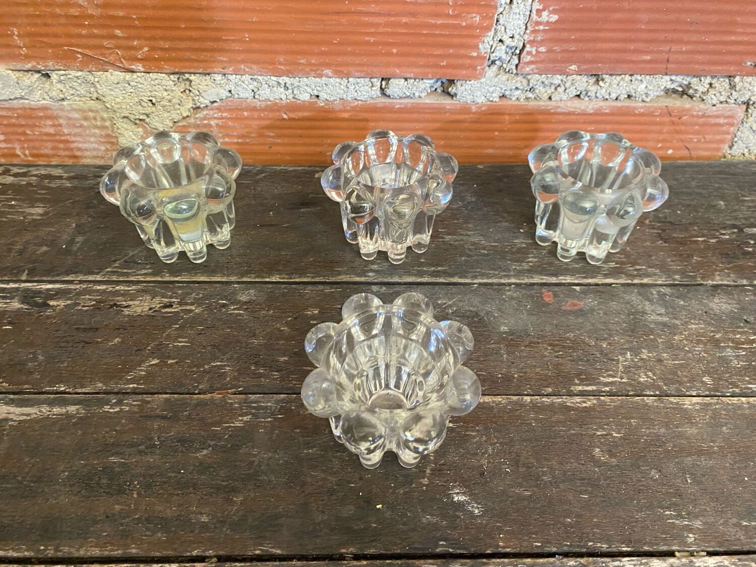 Set of 4 Vintage Glass Moulded Candle Holders 1970s France