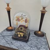 Louis XV style game table in solid oak and richly decorated marble