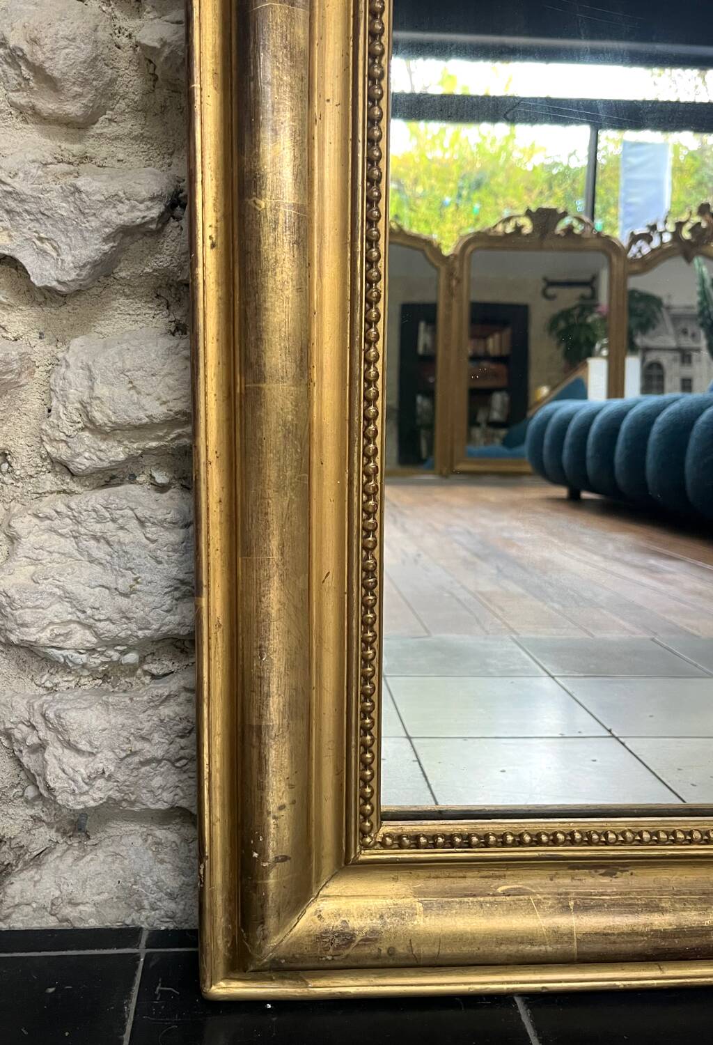 Louis-Philippe mirror gilded with gold leaf, 110.5cm/86cm trumeau