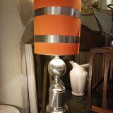 Chrome metal lamp 1970, vintage orange lampshade