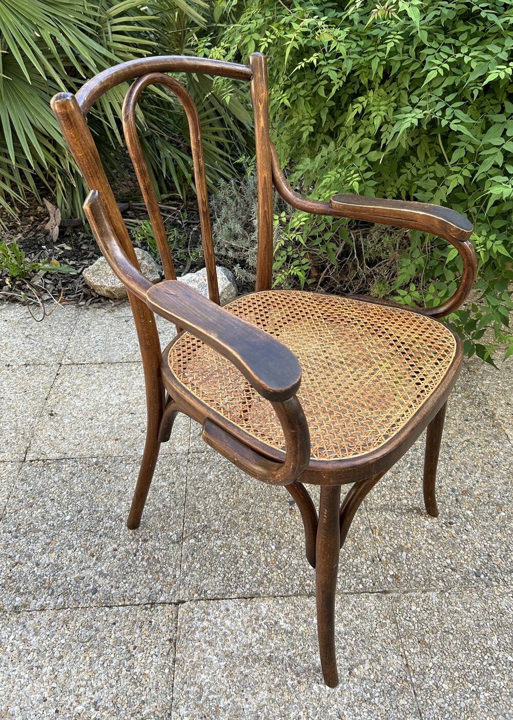 Baumann caned curved wooden armchair, 1900