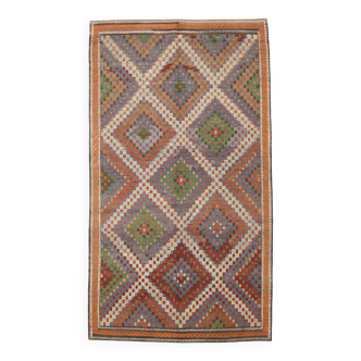 6x10 Turkish Geometric Pattern  Blue & Beige Kilim Rug, 177x314Cm