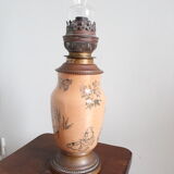 Earthenware kerosene lamp, bohemian crystal and hasag spout