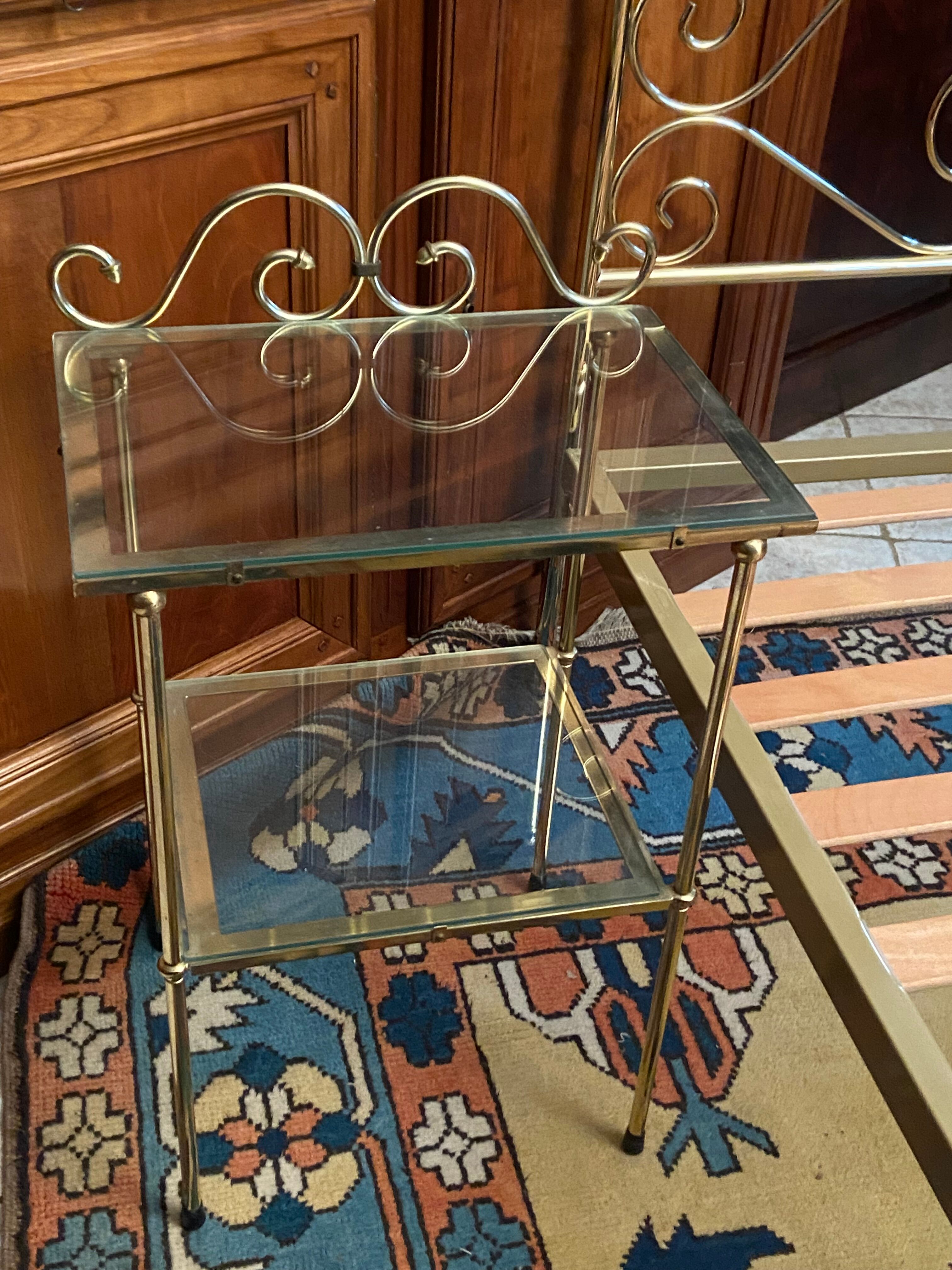 Romantic style single bed in brass with bedside table