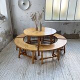 Set of round table and 4 rounded benches, 1950