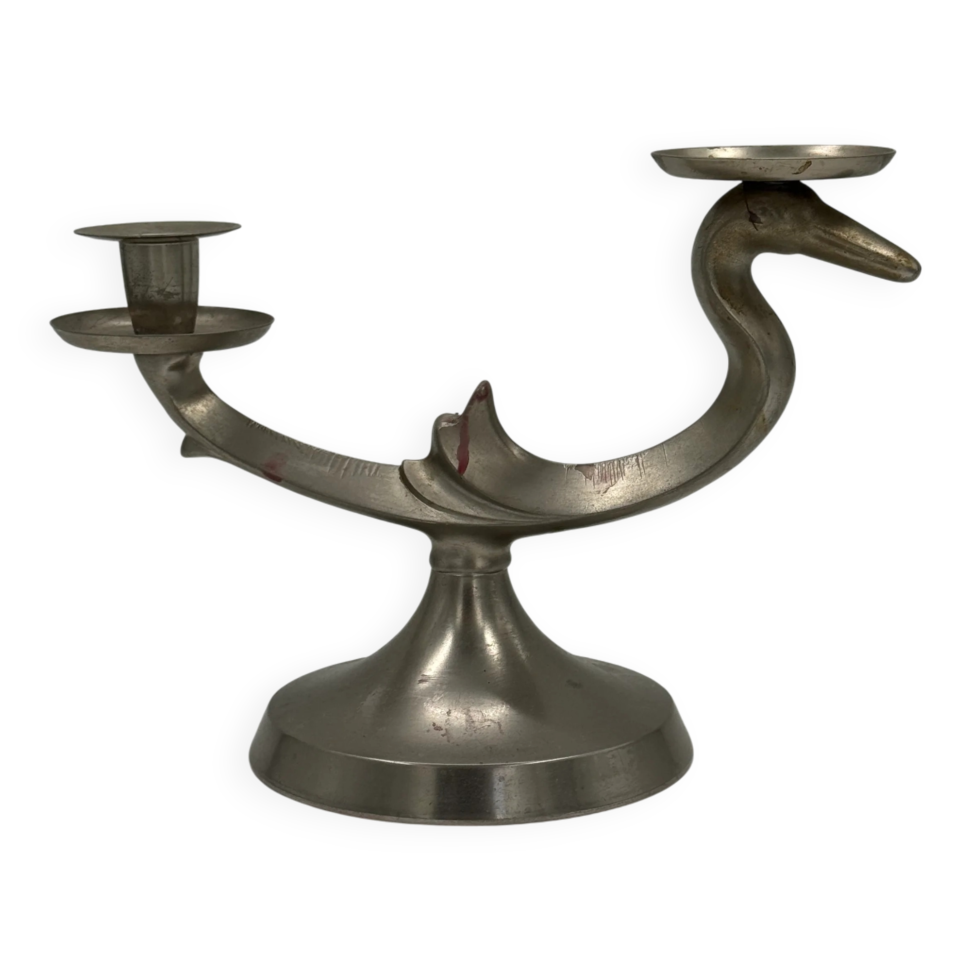 Vintage sculptural candelabrum with two lights in the shape of a bird.