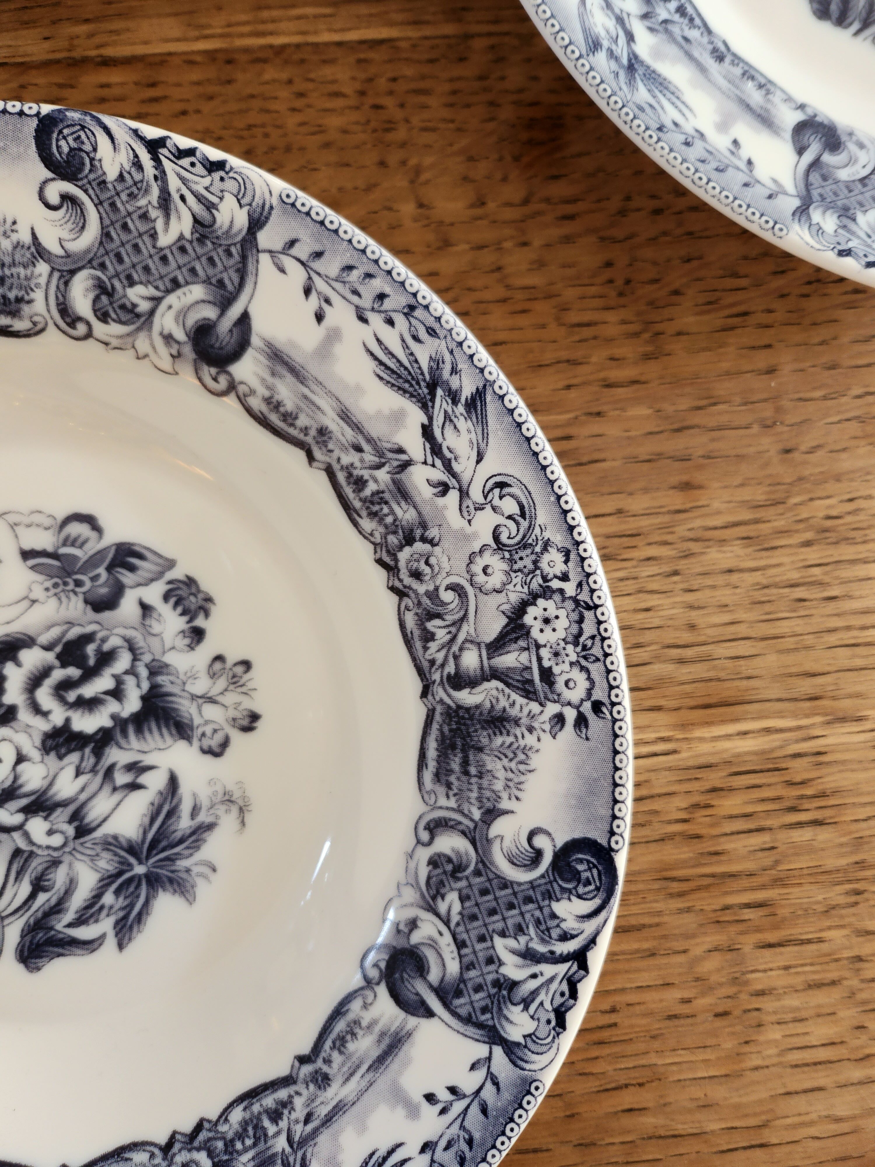 Set of 4 opaline hollow plates floral blue / black decoration