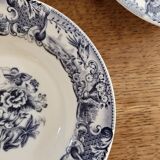 Set of 4 opaline hollow plates floral blue / black decoration