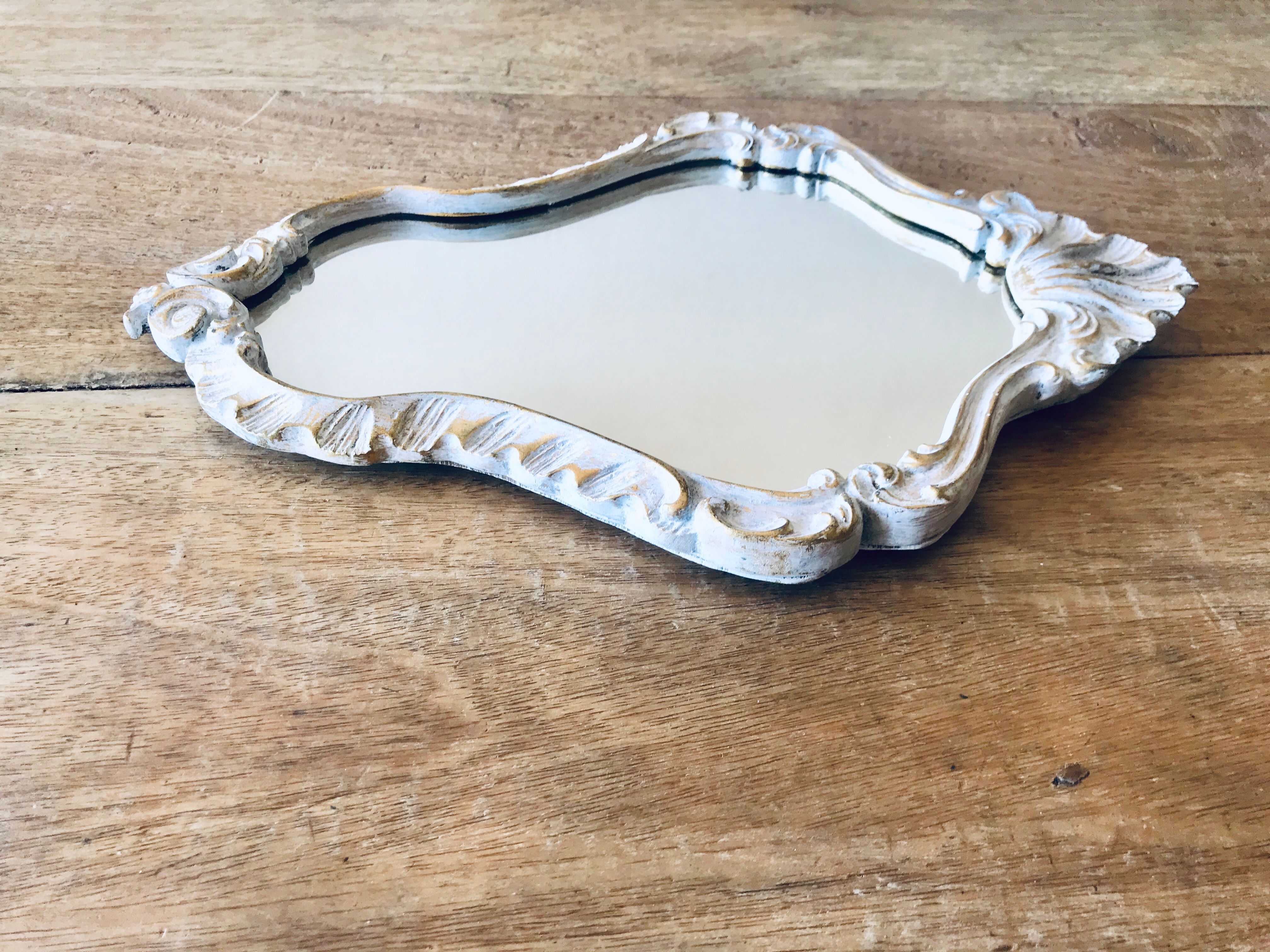 Golden art deco mirror and white patinated 30x45cm