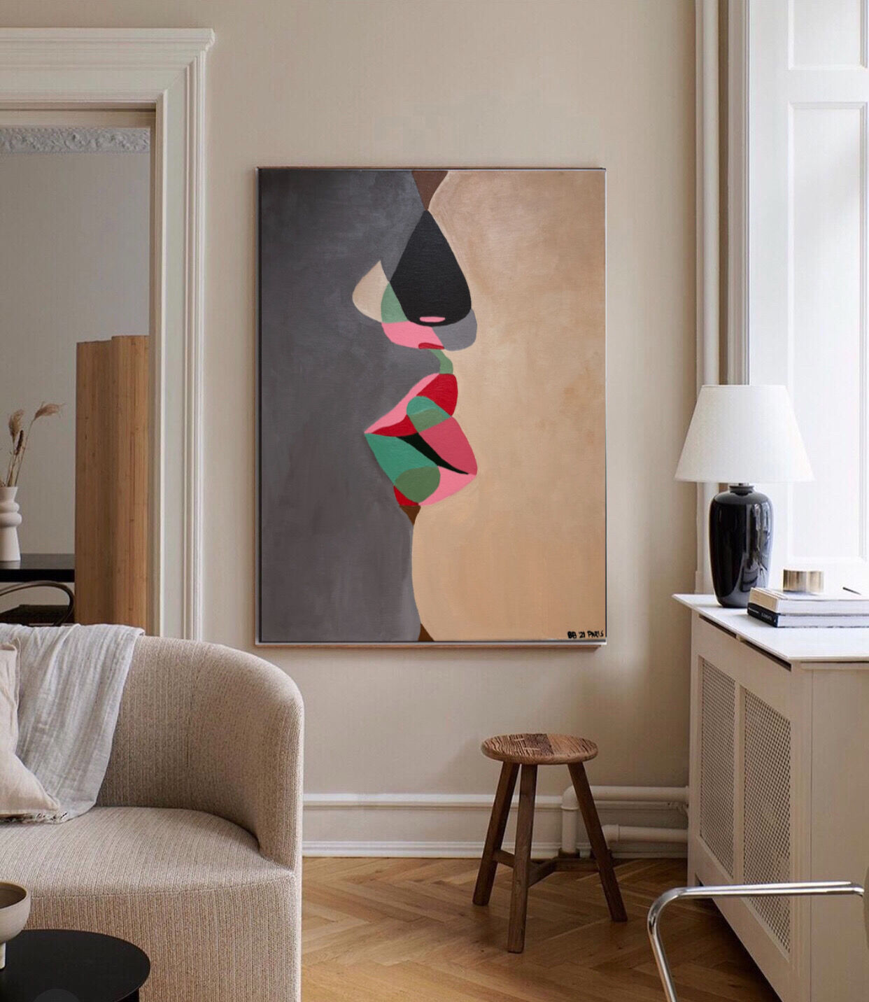 Abstract acrylic painting Kiss 100x81 by Bodasca