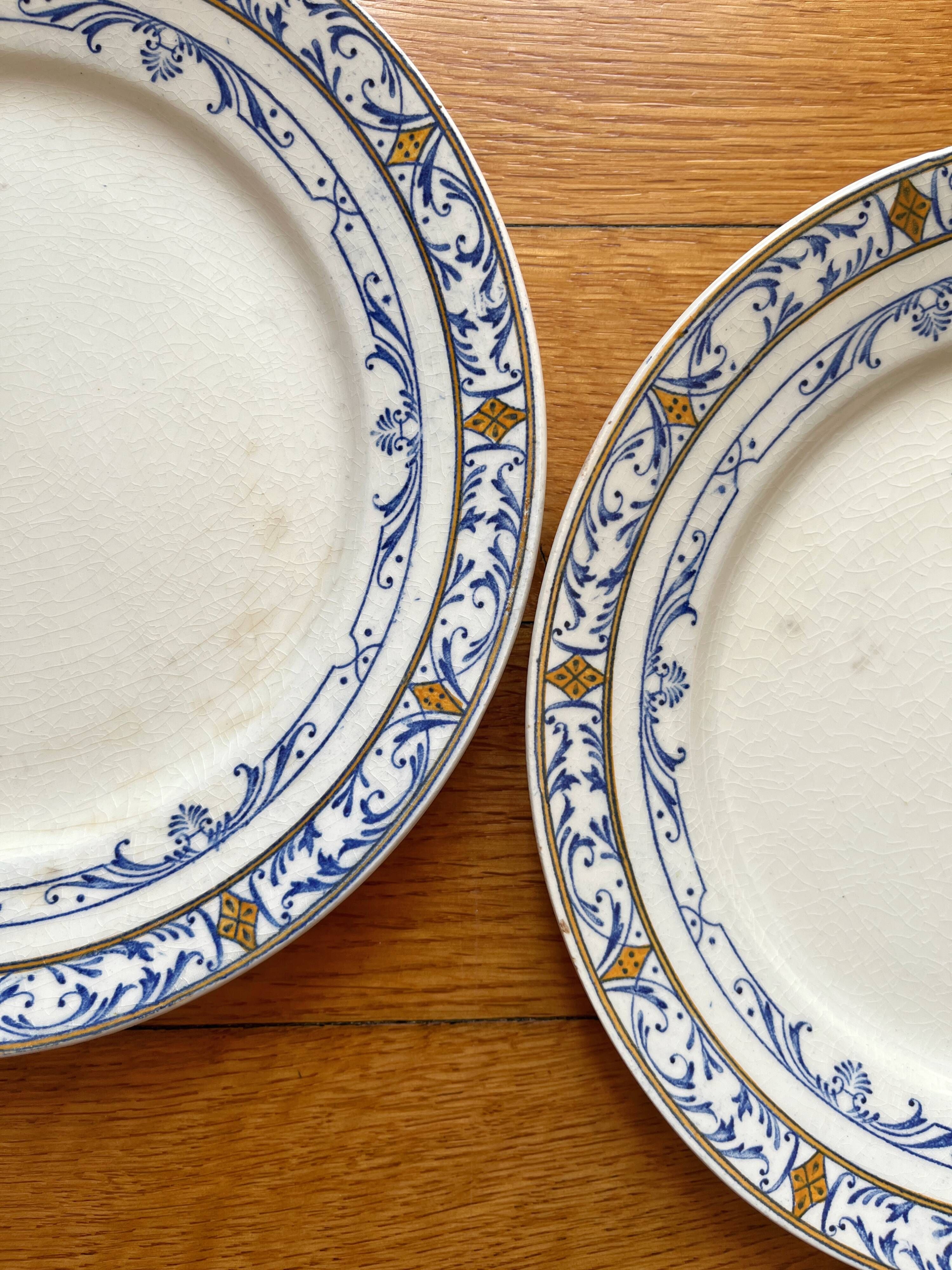 5 iron clay dessert plates Colbert, Creil and Montereau