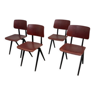 Set of 4  Mahogany school chairs Galvanitas S16