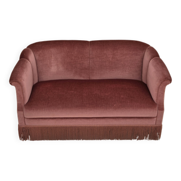 Canapé 2 places danois des années 1960, en velours de mobilier rose d'origine.