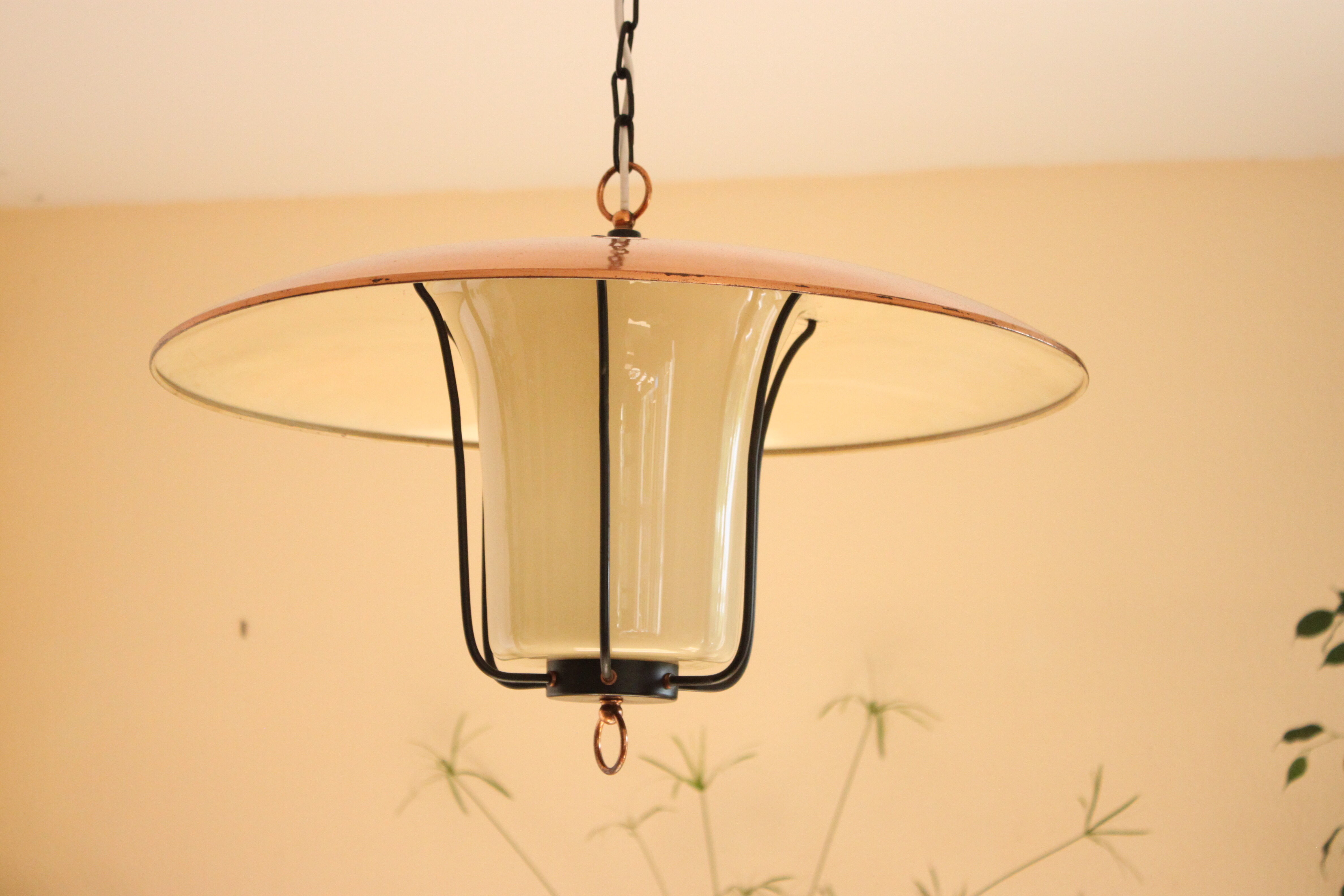 Rare suspension Italian copper lantern 1950 XXL
