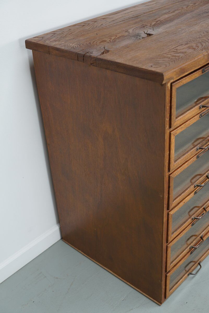 Vintage Dutch oak haberdashery shop cabinet, 1930s