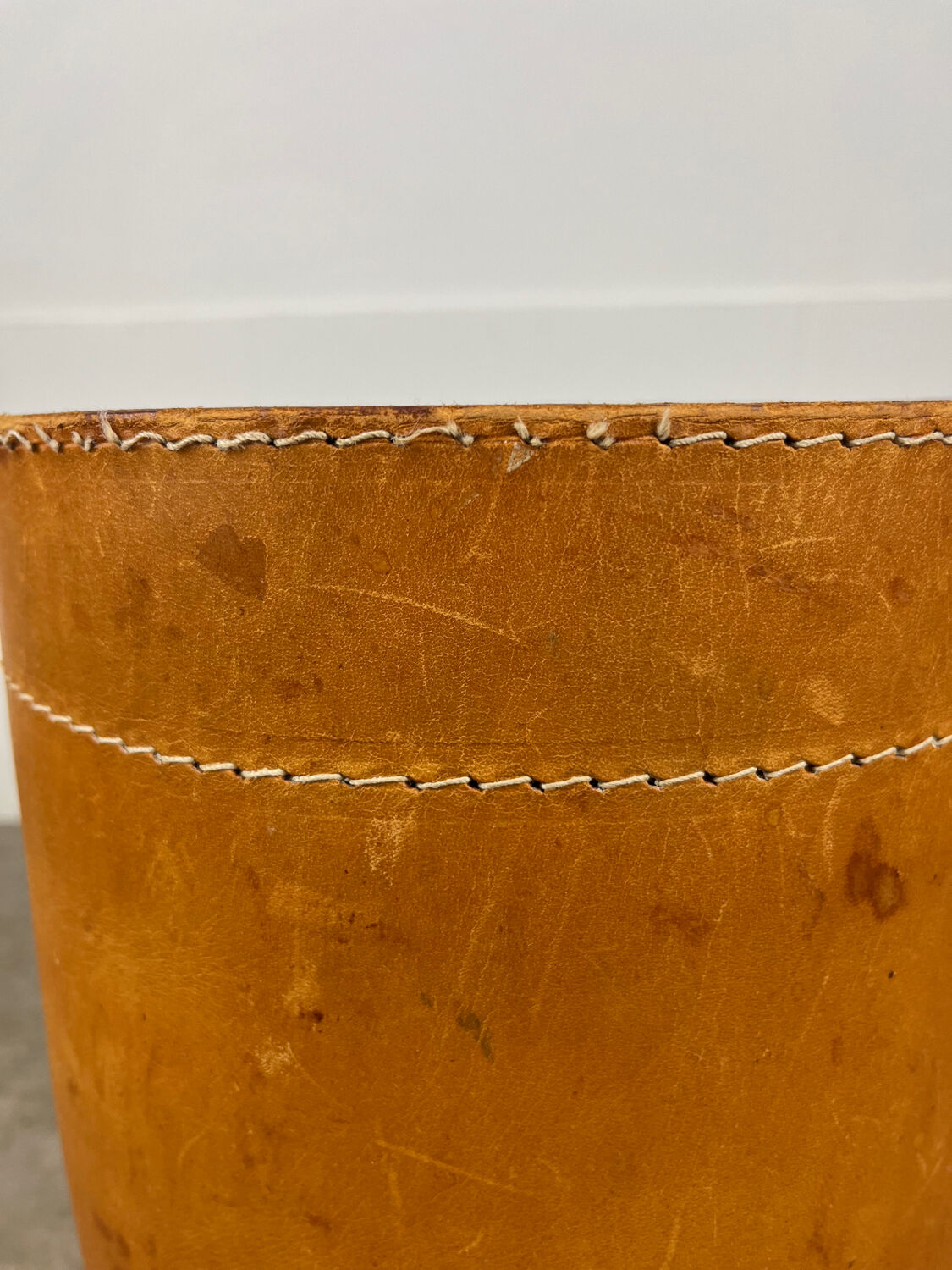 Danish leather wastepaper basket by Torben Orskov in Adnet style