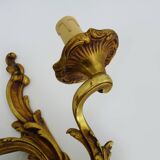 Ancienne applique murale à double feux en bronze, feuille d'acanthes. Années 50
