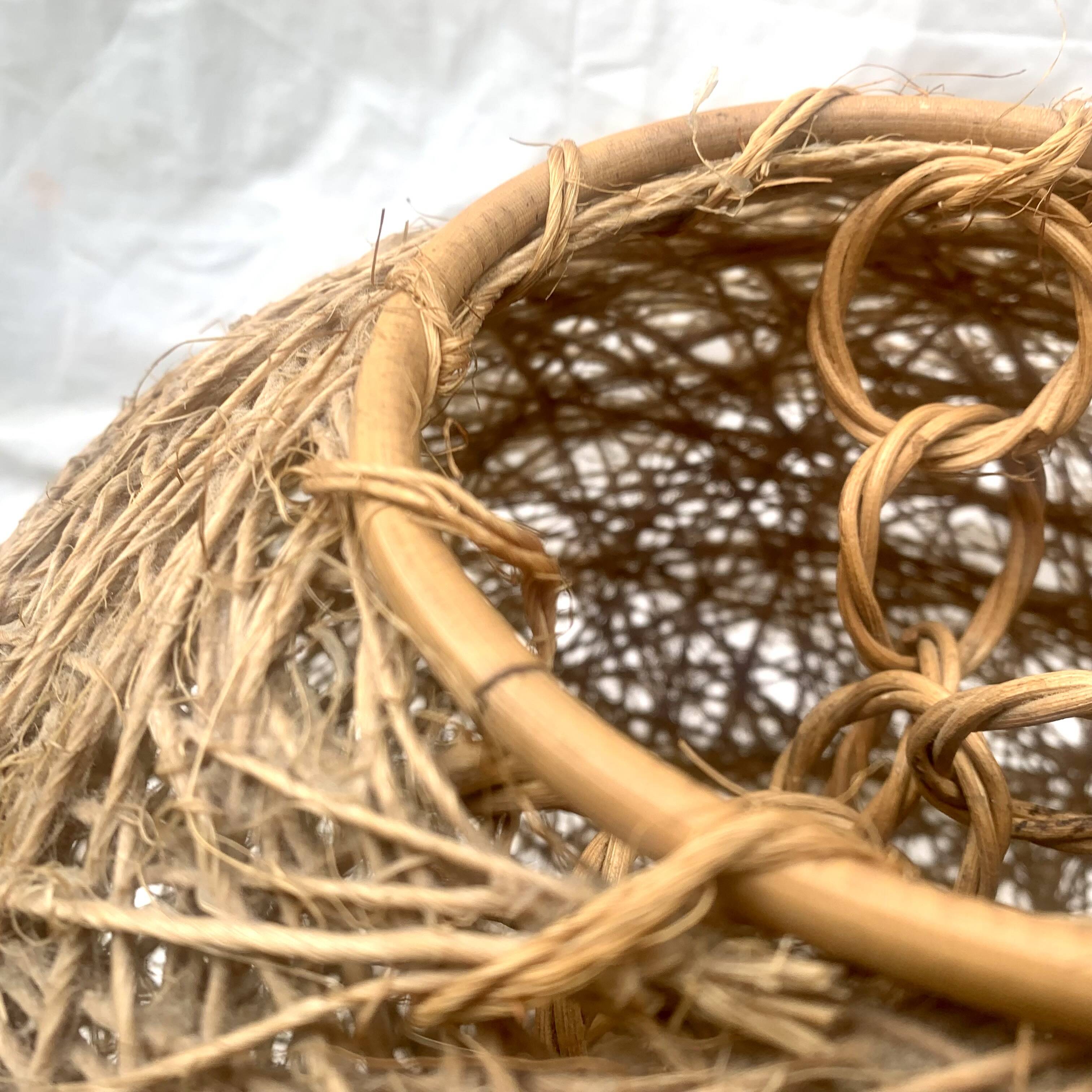 Vintage rope and rattan ball pendant light - 36 cm