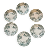 Set of 6 old Sarreguemines Neige green flat plates