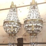 Pair of wall lights with crystal and brass tassels Height 36 cm