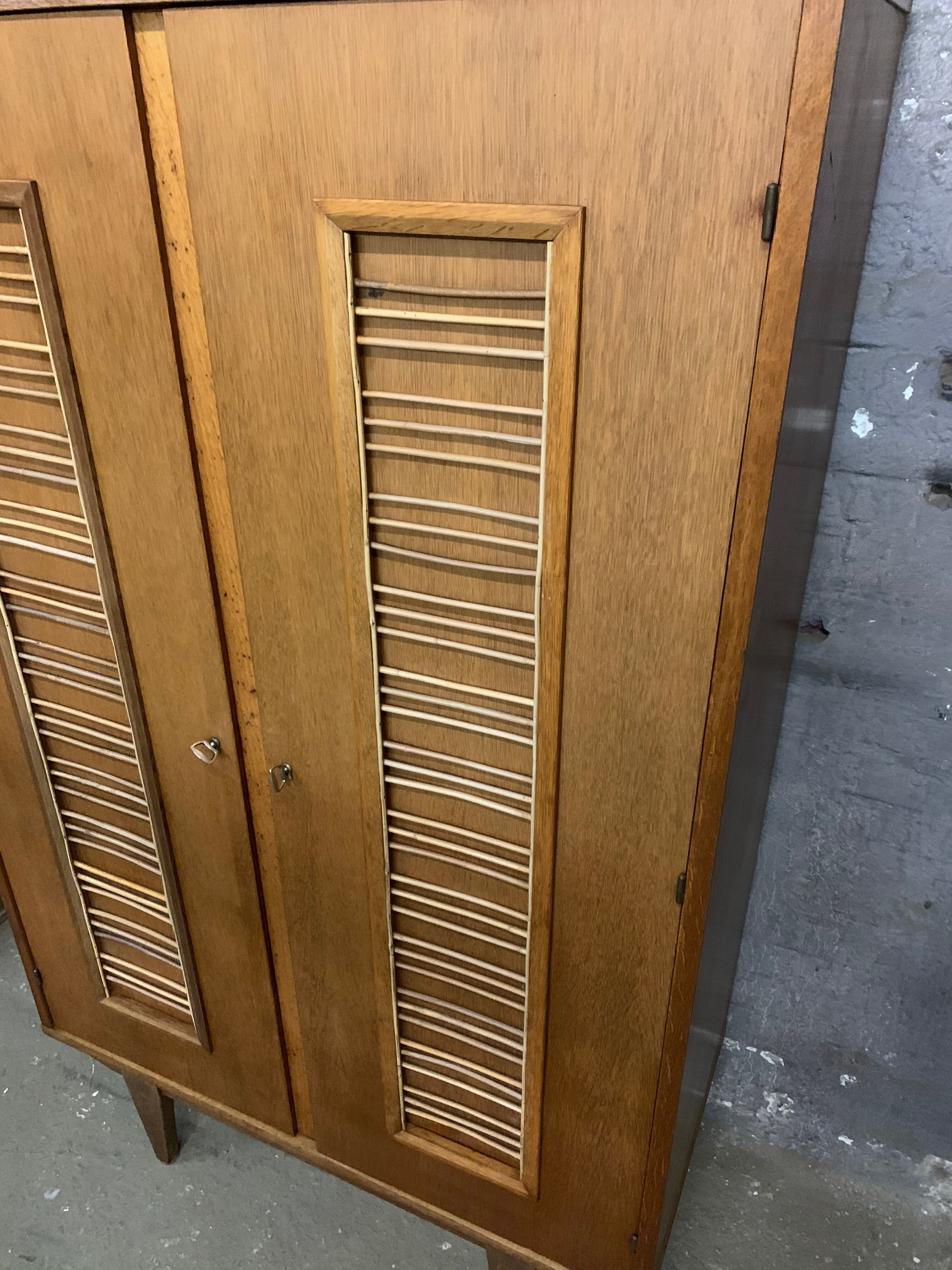 Vintage oak and rattan cabinet 1960