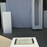 Trio of small rectangular serving dishes white and black Indonesian ceramic 21x16