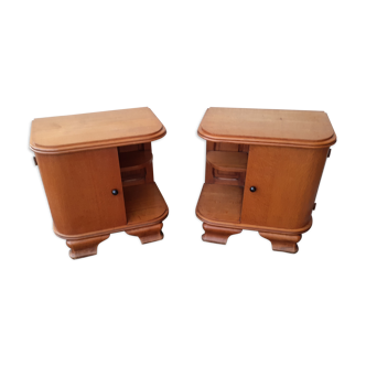 pair of oak bedside