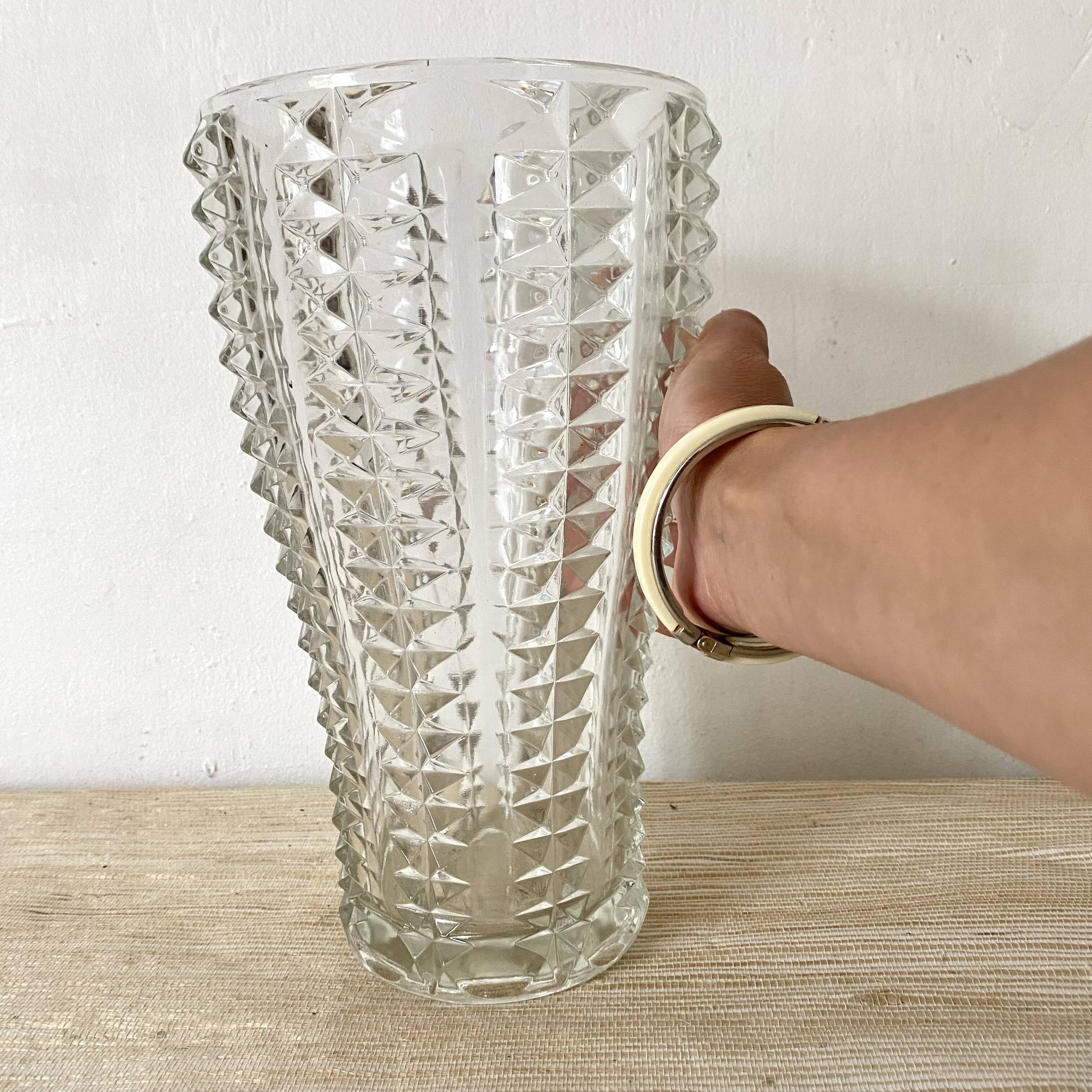 Grand Vase vintage en verre moulé 30 cm