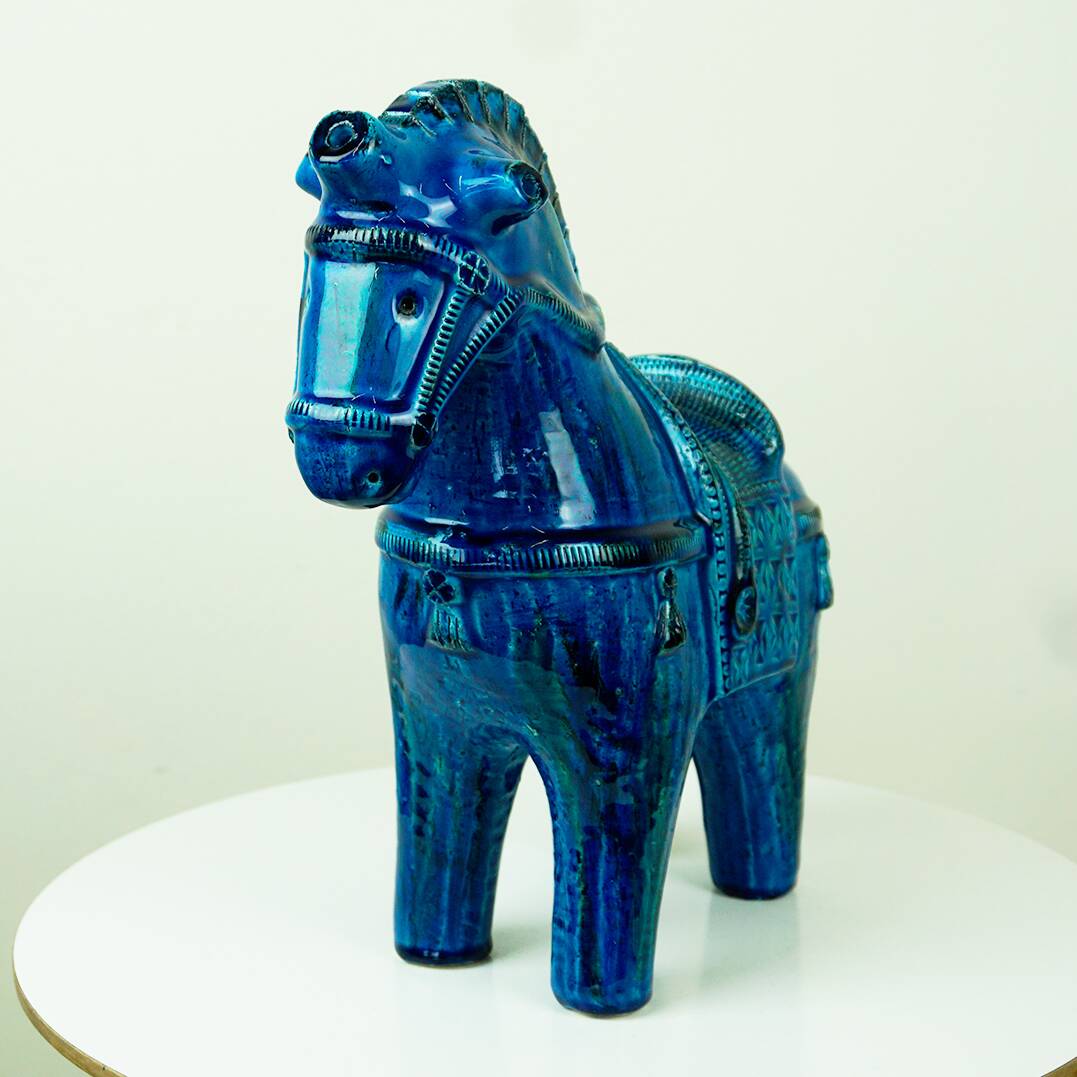 Italian ceramic horse Rimini Blu from the mid-century by Aldo Londi for Bitossi.
