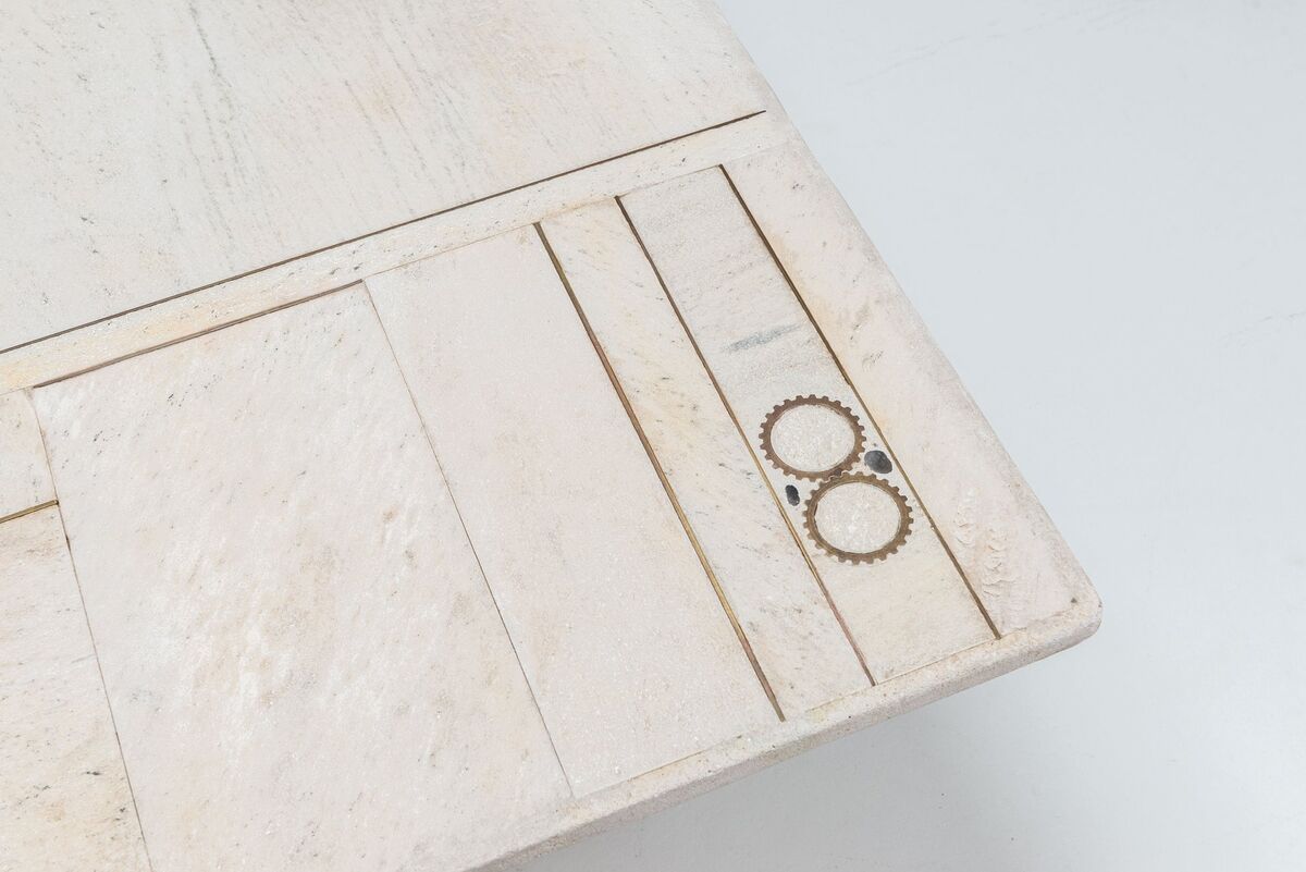 Brutalist white square coffee table artwork The Netherlands 1970