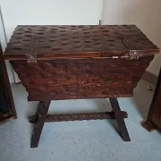 antique carved wooden bread kneader / rustic trunk chest