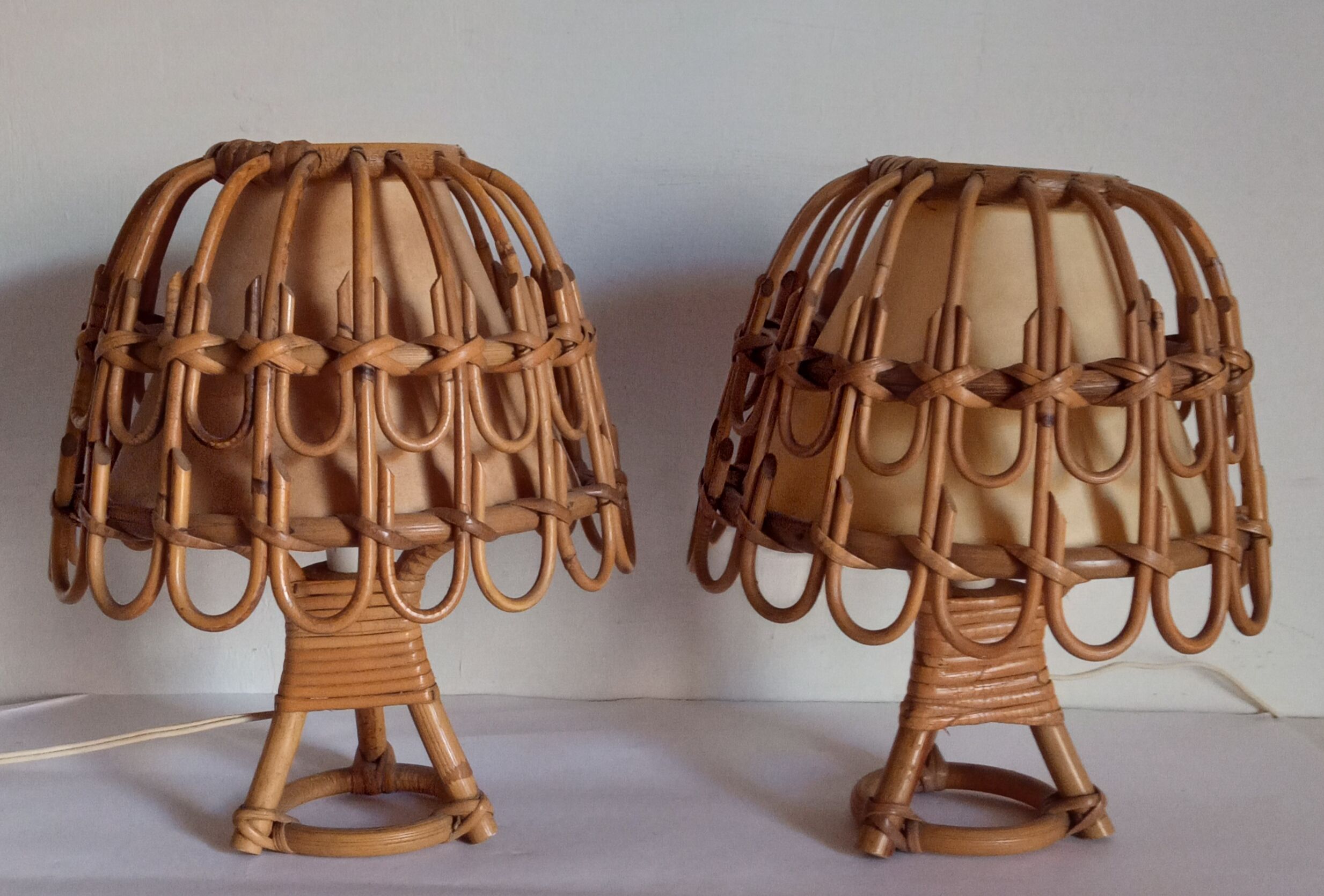 Paire de lampes bambou années 70