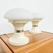 Pair of mushroom lamps — White opaline and lacquered metal — 1970s
