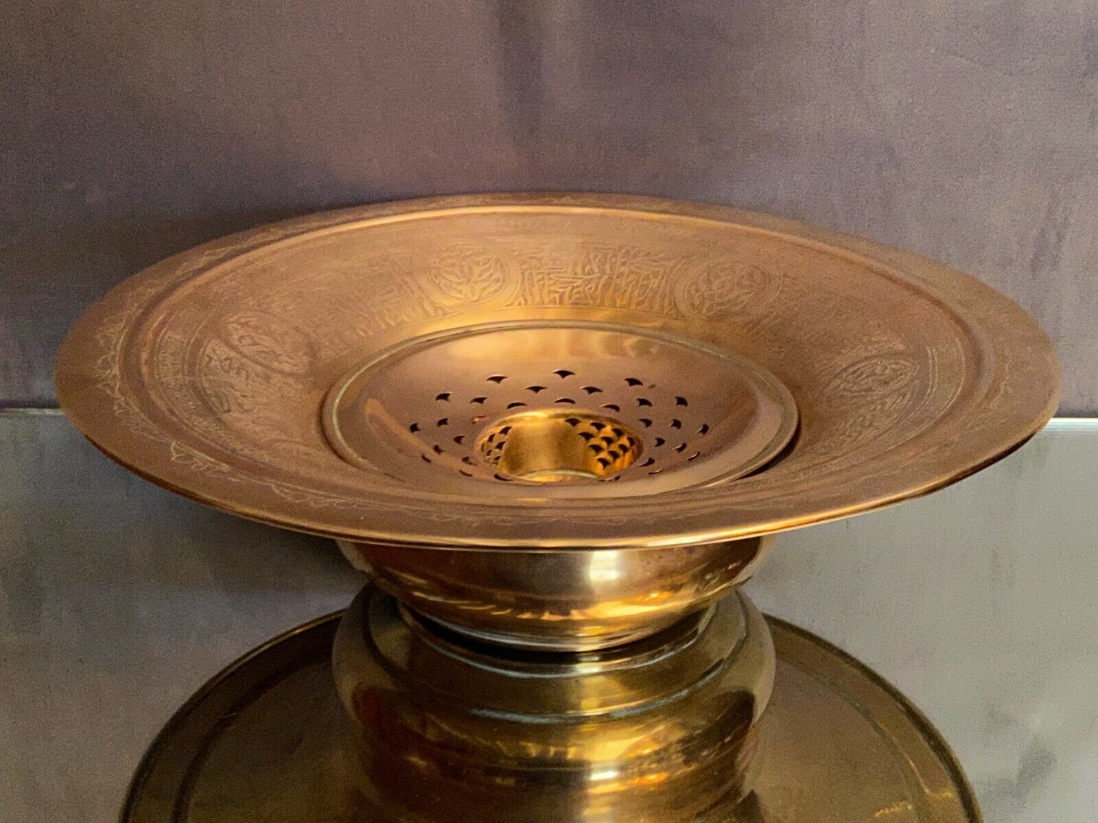 Bronze brass dish with chiseled decor Art of Islam Middle East