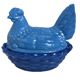 Bonbonnière chicken on its nest in blue opaline, Portieux-Vallérysthal