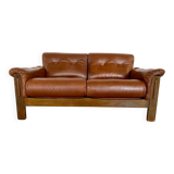 Vintage Danish mid-century cognac brown leather 2-seater Stouby 1970s