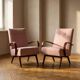 Restored bentwood armchairs by Jaroslav Šmídek, pair, Czechoslovakia, new pink upholstery, 61 × 82 × 81 cm