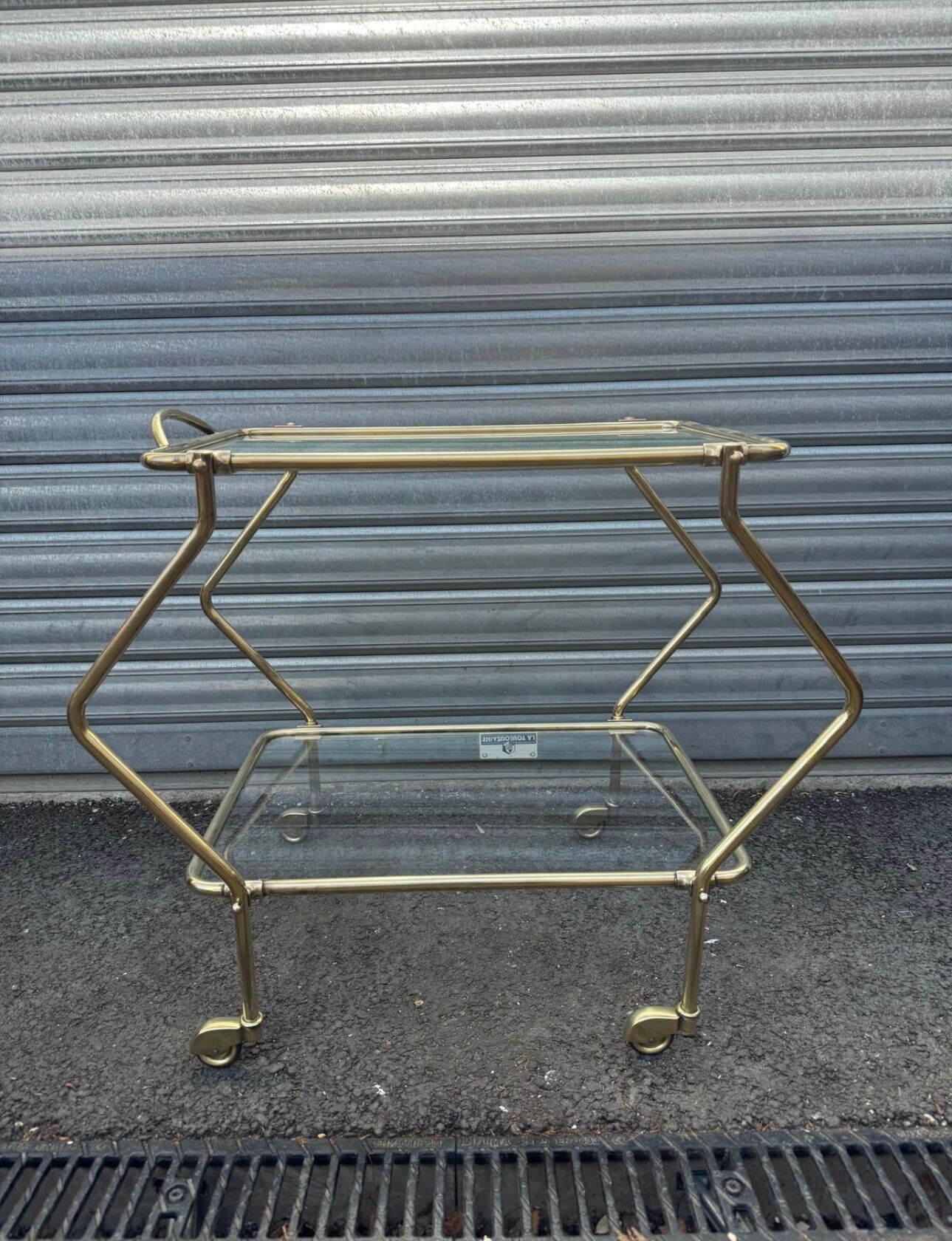 Italian mid-century 1960s brass rolling bar cart