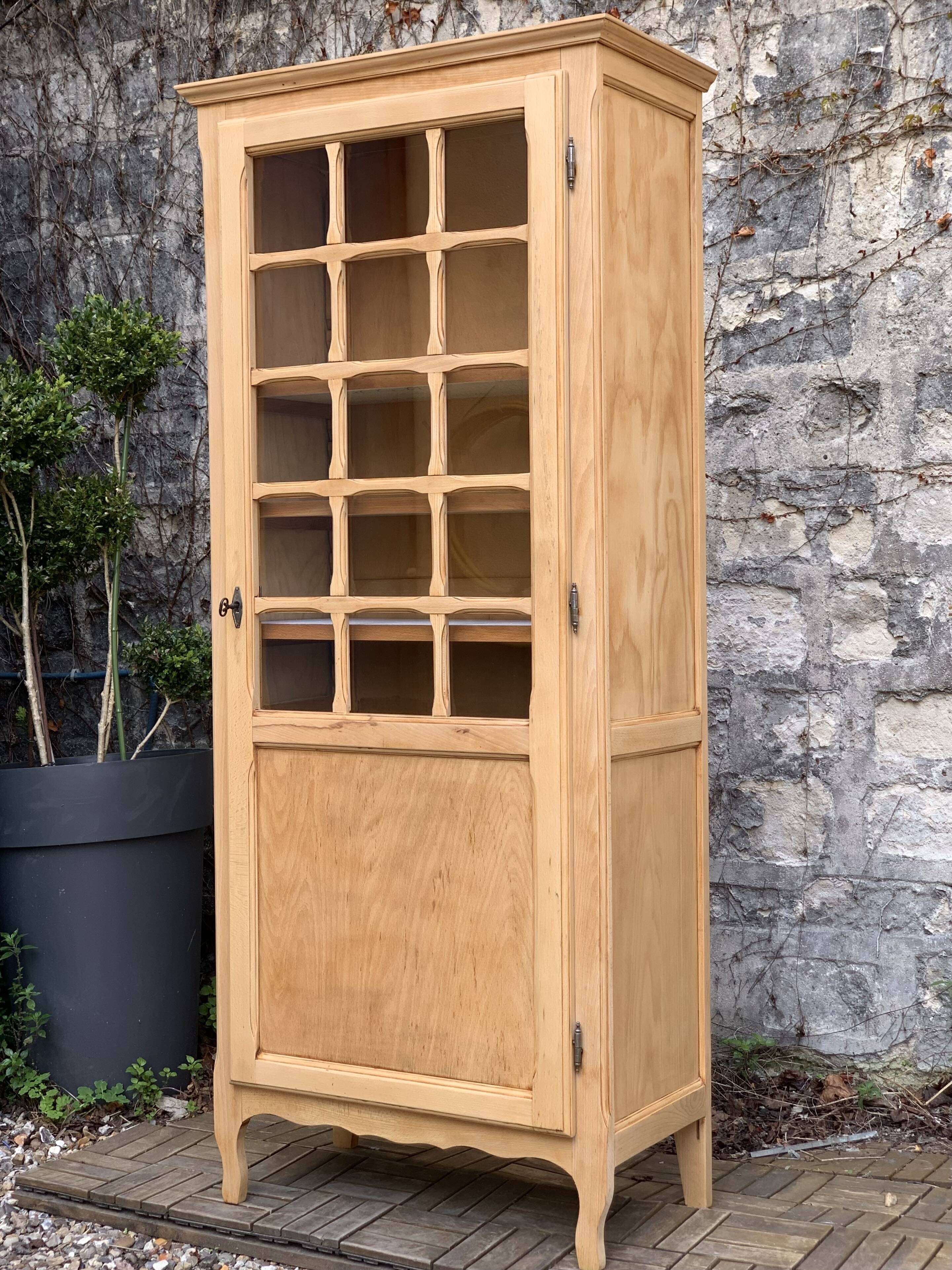Parisian glass cabinet, raw wood, 1960s