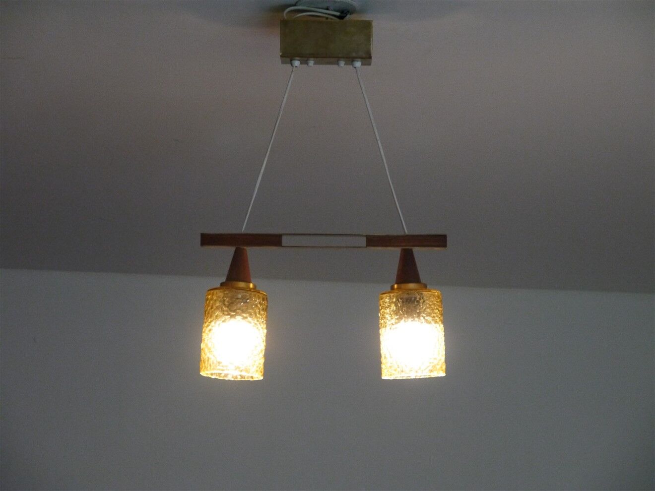 Scandinavian glass and teak pendant lamp 1960