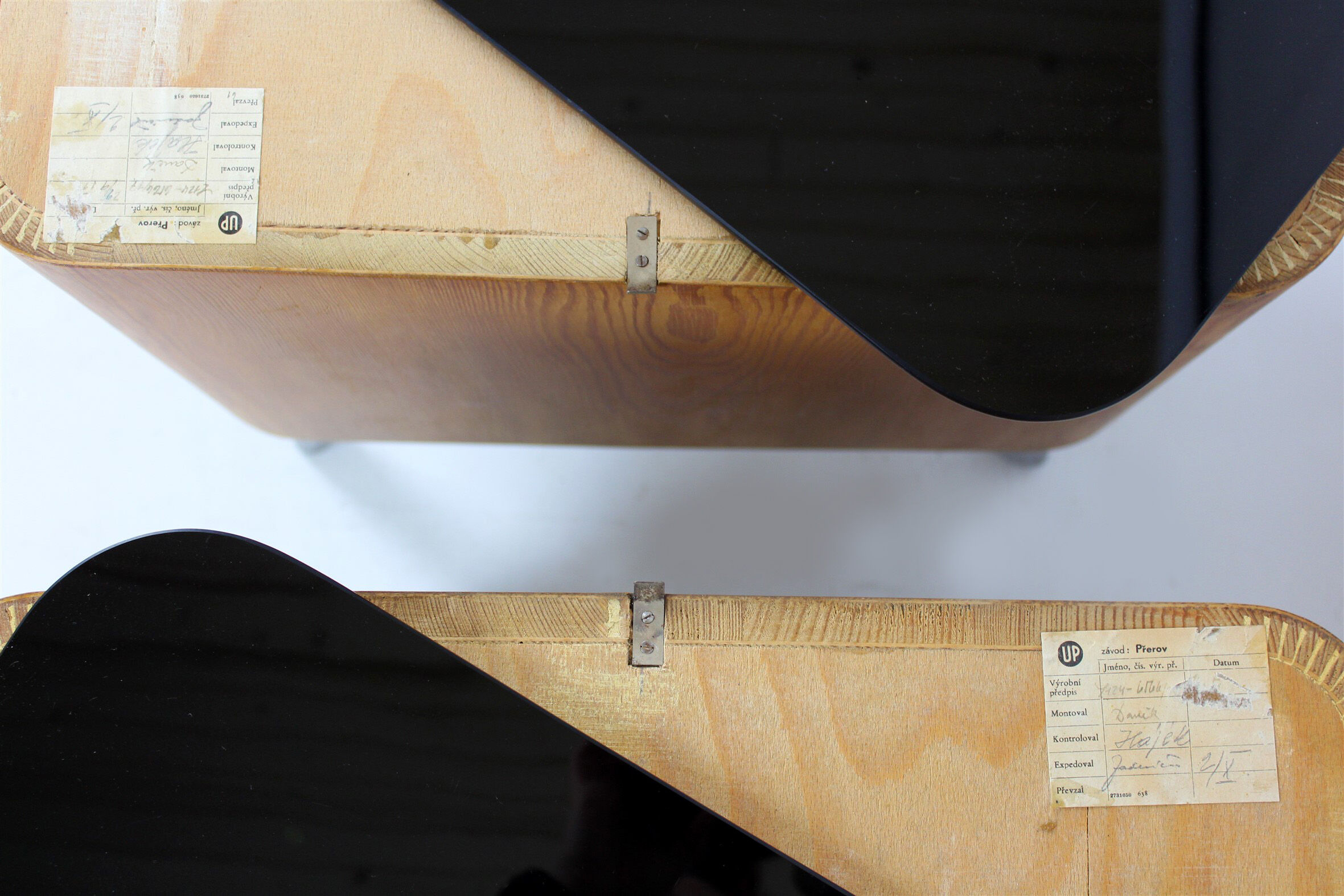 Mid-Century Nightstands with Black Glass Tops from UP Zavody, 1960s, Set of 2