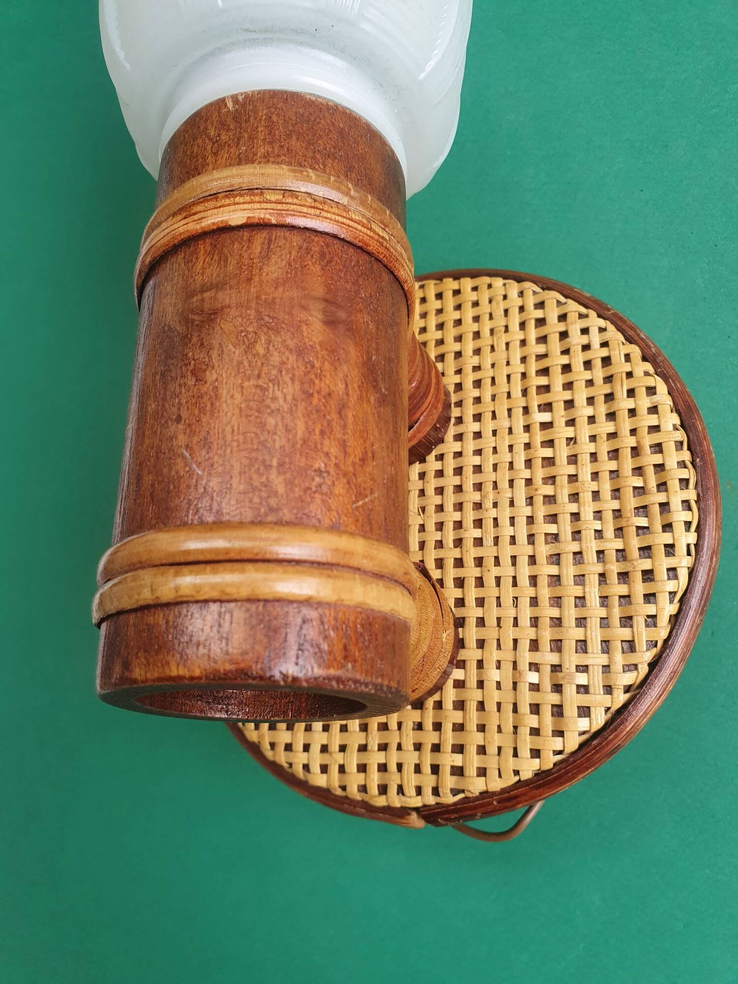 Pair of vintage rattan bamboo wall sconces