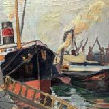 Guy David - Boats moored in the port of Rouen