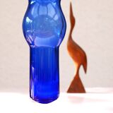 Modern Scandinavian vintage art design glass vase. Bright blue sommerso by