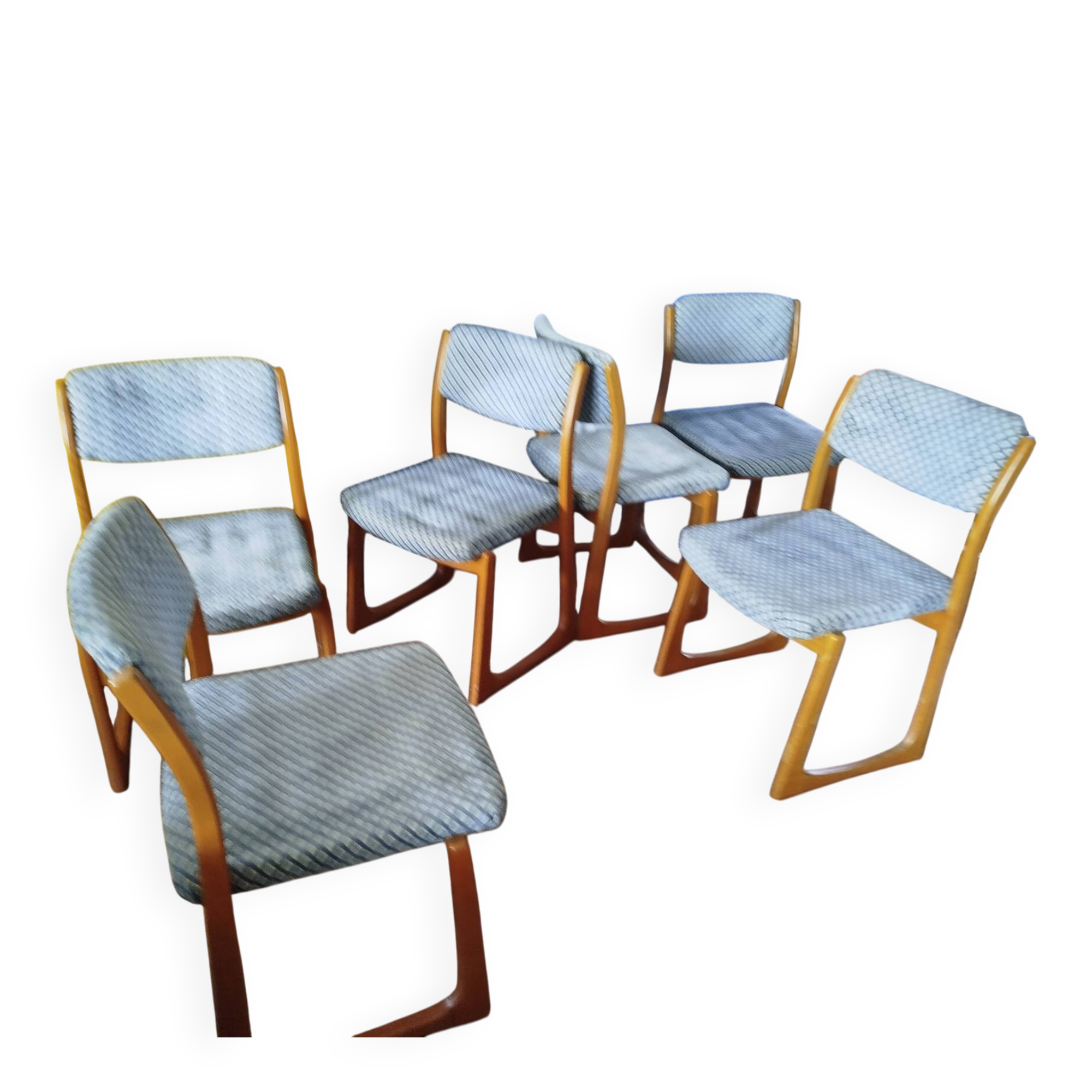 Ensemble de 6 chaises traineau, années 70