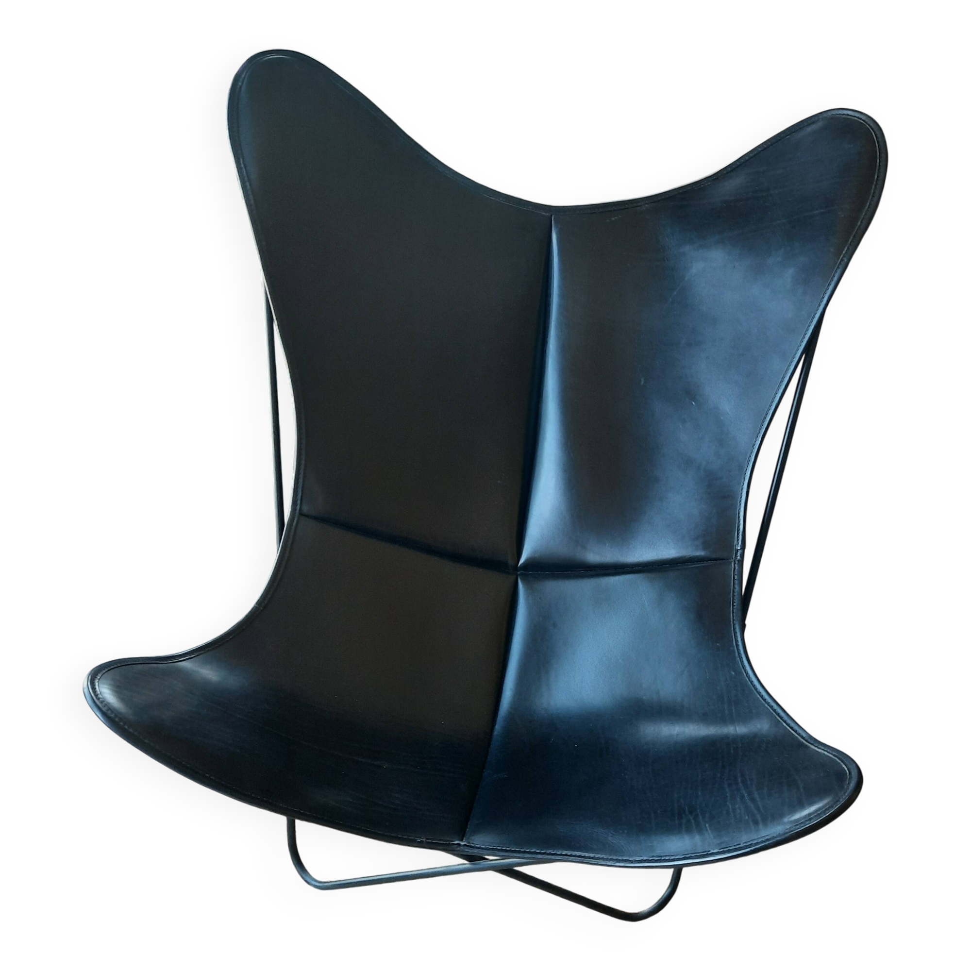 AA Butterfly Chair / AA-New Design. Dark Brown Leather / Black Frame