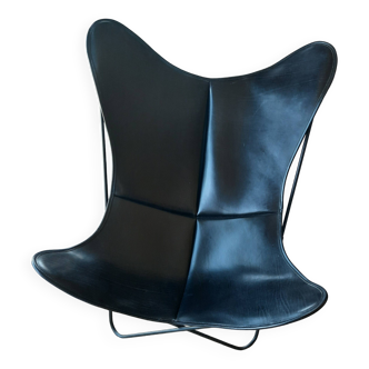 AA Butterfly Chair / AA-New Design. Dark Brown Leather / Black Frame