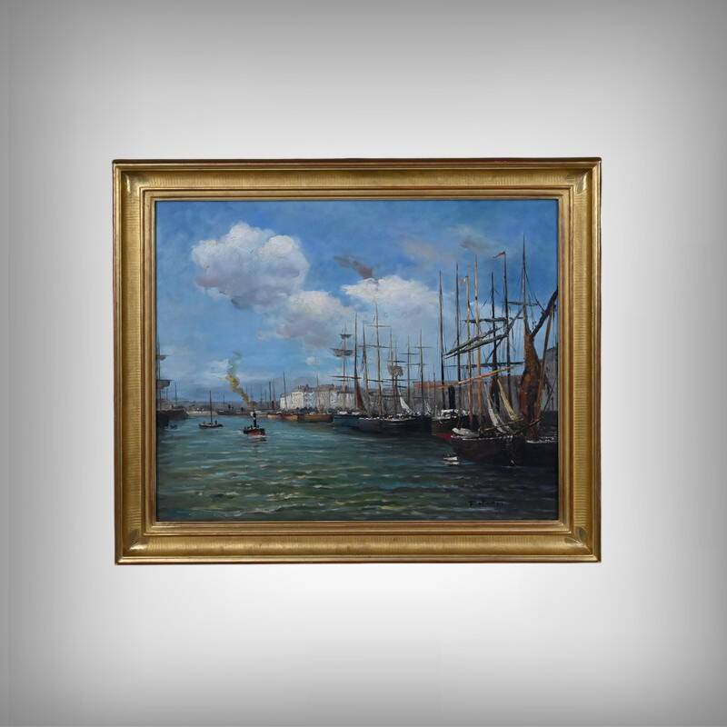 Painting "Harbour Scene", oil on canvas, signed F. Nicoli – 20th century